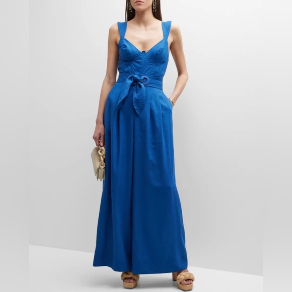 NEW Farm Rio Wide-Leg Belted Linen Viscose Jumpsuit Large